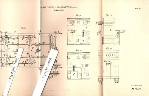 Original Patent - Ernst Fischer in Prachatitz / Prachatice , 1892 , Einspannmaschine , Gewebe , Textilien !!!