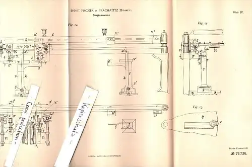 Original Patent - Ernst Fischer in Prachatitz / Prachatice , 1892 , Einspannmaschine , Gewebe , Textilien !!!