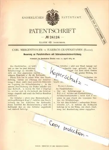 Original Patent - Carl Mergenthaler à Illkirch-Graffenstaden , 1883 , Jauge de surface avec levier de vitesses !!!