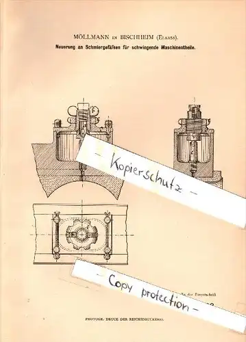 Original Patent - Möllmann à Bischheim , Elsass , 1883 , a graisse pour les pièces de machines !!