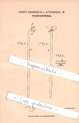 Original Patent  - Albert Kemmerich in Attendorn i. W. , 1900 , Broschennadelbefestigung !!!