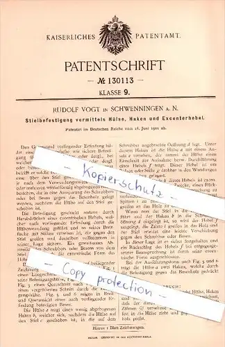Original Patent  - Rudolf Vogt in Schwenningen a. N. , 1901 , Stielbefestigung vermittels Hülse !!!