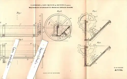 Original Patent - E. Anderssen in Klein Miltzow i. Mecklenburg , 1893 , Düngerstreumaschine , Landwirtschaft , Sundhagen