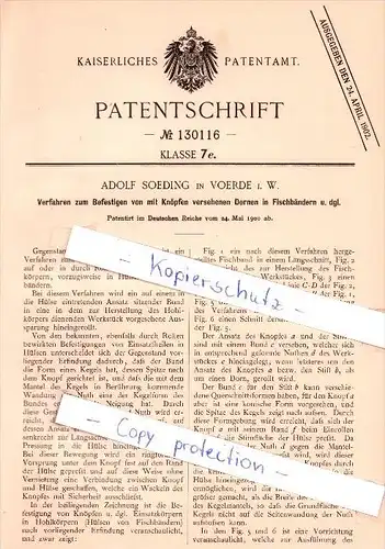 Original Patent  - Adolf Soeding in Voerde i. W. , 1900 ,  Befestigen von Dornen in Fischbändern !!!