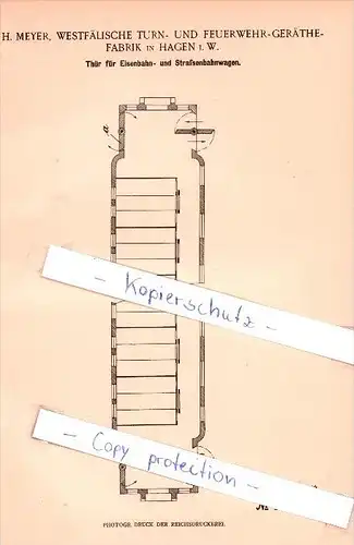 Original Patent  - Westfälische Turn- und Feuerwehr -Geräthe-Fabrik in Hagen i. W. , 1901 , Eisenbahn - Tür , H. Meyer !