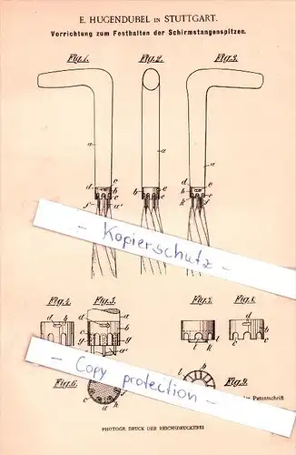 Original Patent  - E. Hugendubel in Stuttgart , 1901 , Festhalten der Schirmstangenspitzen !!!