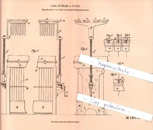 Original Patent  - Carl Rübsam in Fulda , 1901 , Ausheber an Kerzengießmaschinen !!!