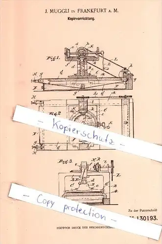 Original Patent  - . Muggli in Frankfurt a. M. , 1901 , Kopiervorrichtung !!!