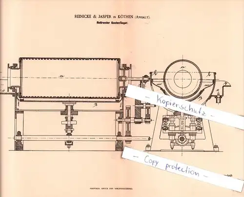 Original Patent  - Reinicke & Jasper in Köthen , Anhalt , 186 , Rotirender Knotenfänger !!!