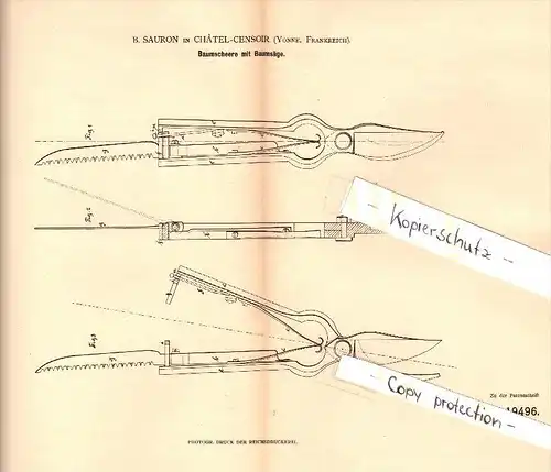Original Patent - B. Sauron  à Chatel-Censoir , Yonne , 1882 , Élagage des arbres vit avec des ciseaux !!!