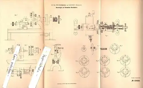 Original Patent - Dr. Petitpierre in Couvet , Schweiz , 1882 , Uhrmacher - Drehbank , Uhren !!!