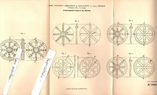 Original Patent - K. Grellmann in Schlagwitz / Waldenburg b. Mügeln , 1882 , Wagenrad ohne Radreifen , Wagenbau  !!!