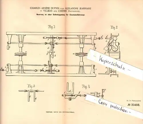 Original Patent - Ch. Dupnis et A. Jeannaire à Villiers aux Chenes , 1884 , Couplage des voies ferrées !!!