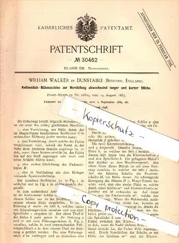 Original Patent - William Walker in Dunstable , England , 1884 , Chainstitch sewing machine  !!!