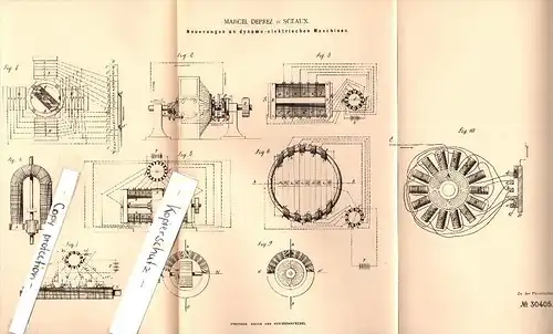 Original Patent - Marcel Deprez à Sceaux , 1883 , La machine dynamo-électrique , moteur électrique !!!