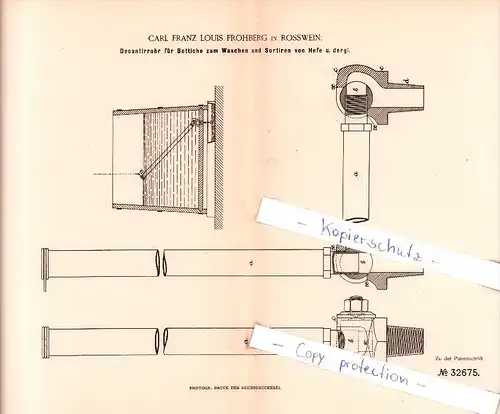 Original Patent  - C. F. L. Frohberg in Rosswein / Roßwein , 1885 ,  Bottiche zum Waschen und Sortiren von Hefe !!!