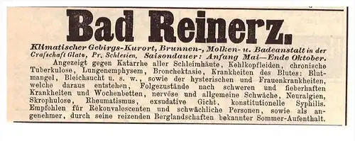 original Werbung - 1884 - Bad Reinerz / Duszniki-Zdroj , Kur , Arzt , Apotheke !!