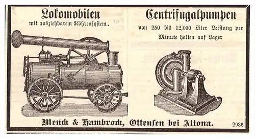 original Werbung - 1884 - Menck & Hambrock in Ottensen b. Altona , Locomobile , Lokomobile ,Dampfmaschinen , Hamburg !!!