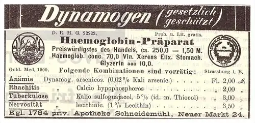 original Werbung - 1904 , Apotheke in Schneidemühl / Pi&#322;a , Arzt , Krankenhaus , Apotheke !!!