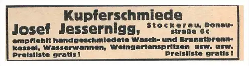 original Werbung - 1930 - Kupferschmiede Josef Jessernigg in Stockerau  !!!