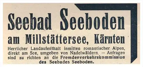 original Werbung - 1927 -Seebad Seeboden am Millstätter See , Kärnten !!!