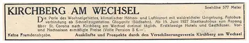 original Werbung - 1927 - Kirchberg am Wechsel , Luftkurort , Kur , Niederösterreich !!!