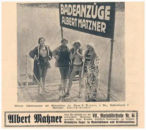 original Werbung - 1927 - Bademode Albert Matzner in Wien , Badeanzug !!!