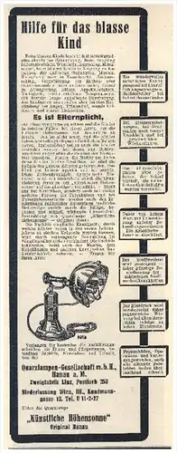 original Werbung - 1930 - Quarzlampen GmbH in Hanau a.M. , Höhensonne , Solarium !!!