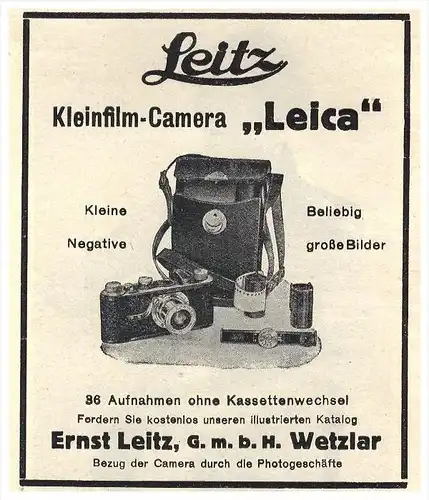 original Werbung - 1930 - LEICA Camera von Ernst Leitz in Wetzlar !!!