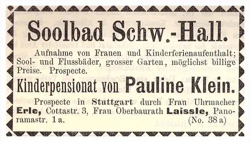 original Werbung - 1898 - Soolbad Schwäbisch Hall i. Württemberg , P. Klein , Kur , Arzt , Apotheke !!!