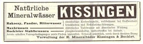 original Werbung - 1904 - Mineralwasser , Bad Kissingen , Bocklet , Kur , Arzt , Apotheke !!!