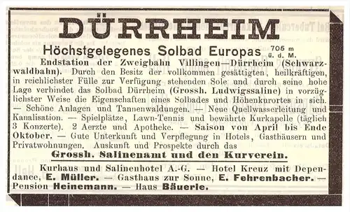 original Werbung - 1904 - Solbad Dürrheim , Villingen , Kur , Arzt , Apotheke !!!