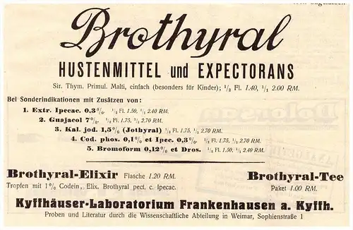 original Werbung - 1929 - Brothyral , Bad Frankenhausen , Kyffhäuser - Labor ,  Arzt , Kur , Krankenhaus , Apotheke !!