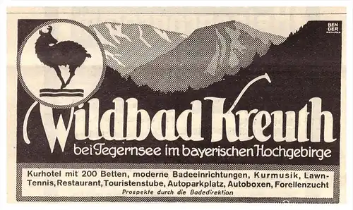 original Werbung - 1929 - Wildbad Kreuth am Tegernsee , Arzt , Apotheke !!!