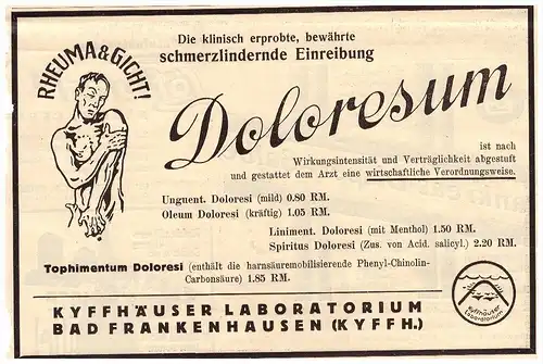 original Werbung - 1929 - Doloresum , Bad Frankenhausen , Kyffhäuser - Labor ,  Arzt , Kur , Krankenhaus , Apotheke !!