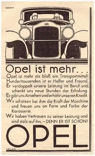 original Werbung - 1929 - OPEL  , Oldtimer !!