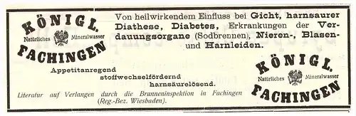 original Werbung - 1911 - Königlich Fachingen , Heilwasser , Wasser , Mineralwasser , Arzt , Apotheke !!