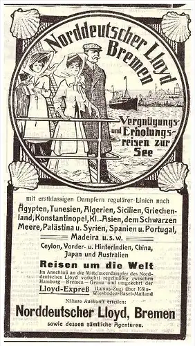 original Werbung - 1911 - Norddeutscher Lloyd in Bremen , Seereisen , Reisebüro !!!