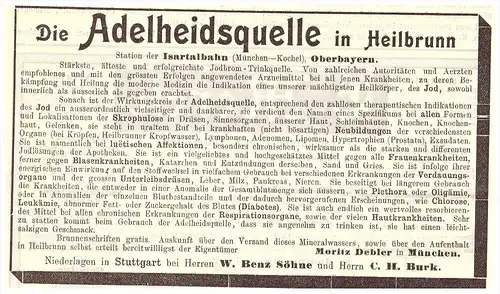 original Werbung - 1906 - Adelheidsquelle in Heilbrunn , Bad Tölz , Kurhaus , Kur , Arzt , Apotheke !!!