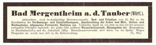 original Werbung - 1891 - Bad Mergentheim a.d. Tauber , Diät , Kur , Arzt , Apotheke  !!!