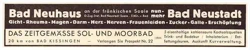 original Werbung - 1935 - Bad Neustadt a. Saale , Bad Neuhaus , Arzt , Apotheke , Krankenhaus !!!