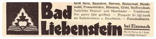 original Werbung - 1935 - Bad Liebenstein b. Eisenach , Arzt , Apotheke , Krankenhaus !!!
