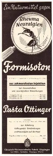 original Werbung - 1935 - Rheuma Neuralgien , P. Ottinger in Göppingen , Arzt , Apotheke !!!