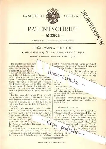 Original Patent - H. Bäthmann in Hornburg , 1855 , Stellvorrichtung für Pflüge , Landwirtschaft , Agrar !!!