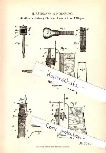 Original Patent - H. Bäthmann in Hornburg , 1855 , Stellvorrichtung für Pflüge , Landwirtschaft , Agrar !!!