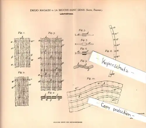 Original Patent - Emilio Magaldi à La Bruche - Saint Denis , 1902 , Courroie d'entraînement en cuir , Seine  !!!