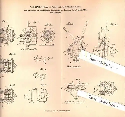 Original Patent - A. Schadwinkel in Regitten / Rogity b. Wargen , Ostpreussen , 1902 , Kupplung !!!
