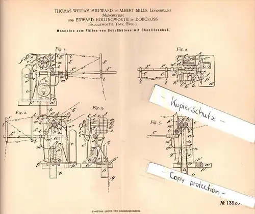 Original Patent -T. Millward in Albert Mills and E. Hollingworth in Dobcross , 1901 ,  Machine for shot sleeves !!!