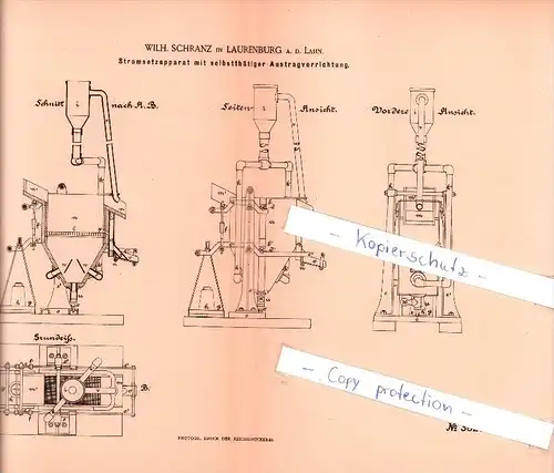 Original Patent - Wilh. Schranz in Lauenburg a.d. Lahn , 1886 ,  Aufbereitung von Erzen !!!