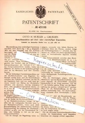 Original Patent - Otto H. Mueller in Gmunden , 1887 , Dampfmaschine !!!